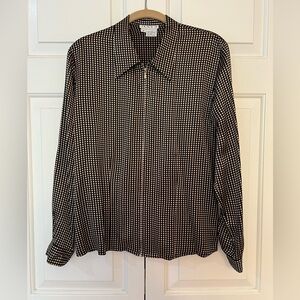 100% Silk Tracy M Blouse Black and Cream Patterned Size M